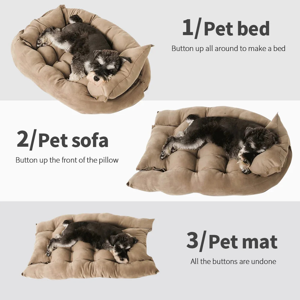 3-in-1 Multifunctional Soft Cotton Convertible Pet Mat for Cats and Dogs (Brown)