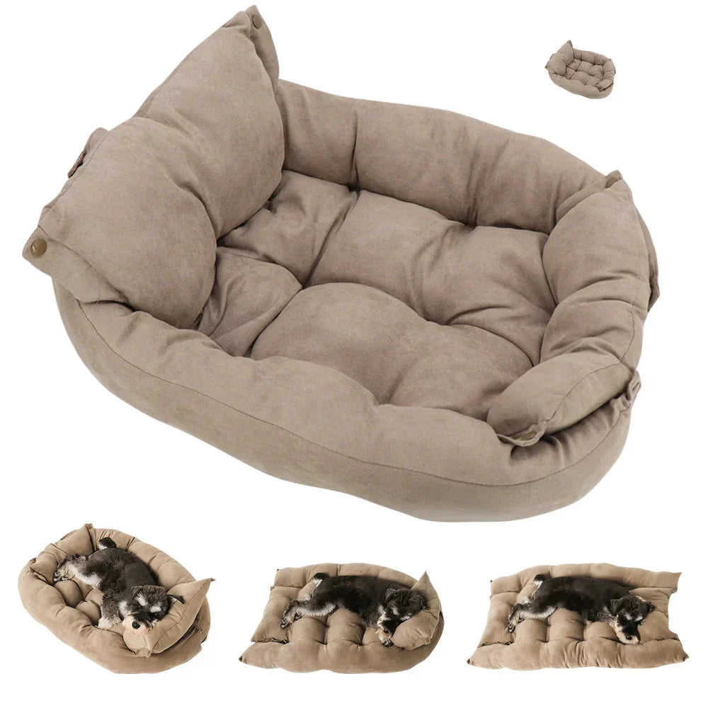 3-in-1 Multifunctional Soft Cotton Convertible Pet Mat for Cats and Dogs (Brown)
