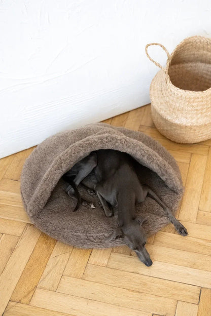 Natural Wool Pet Cave Bed (Beige)