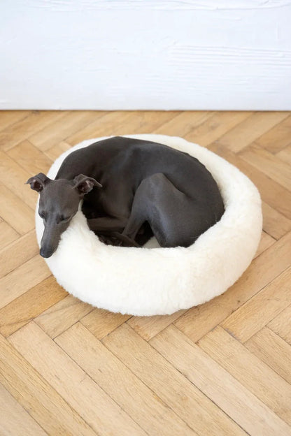 Round Natural Wool Pet Bed (White)